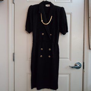 Vintage St. John Black Knit Merino Wool Dress